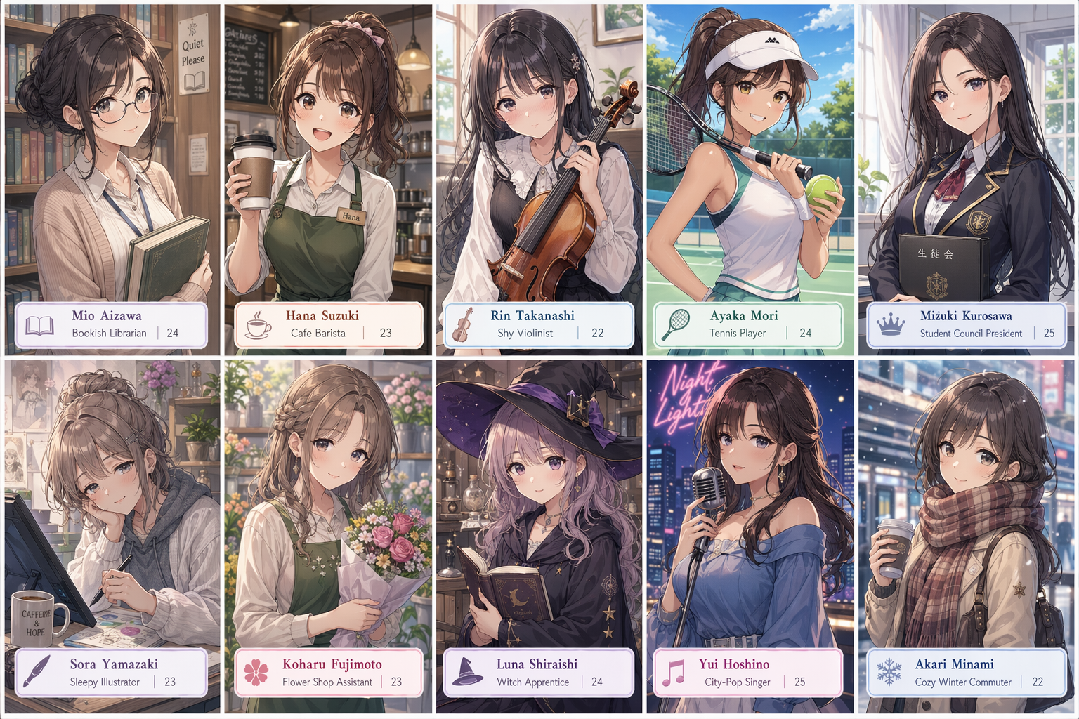 GPT-Image-2 Case · Ten-Panel Anime Character Design Board