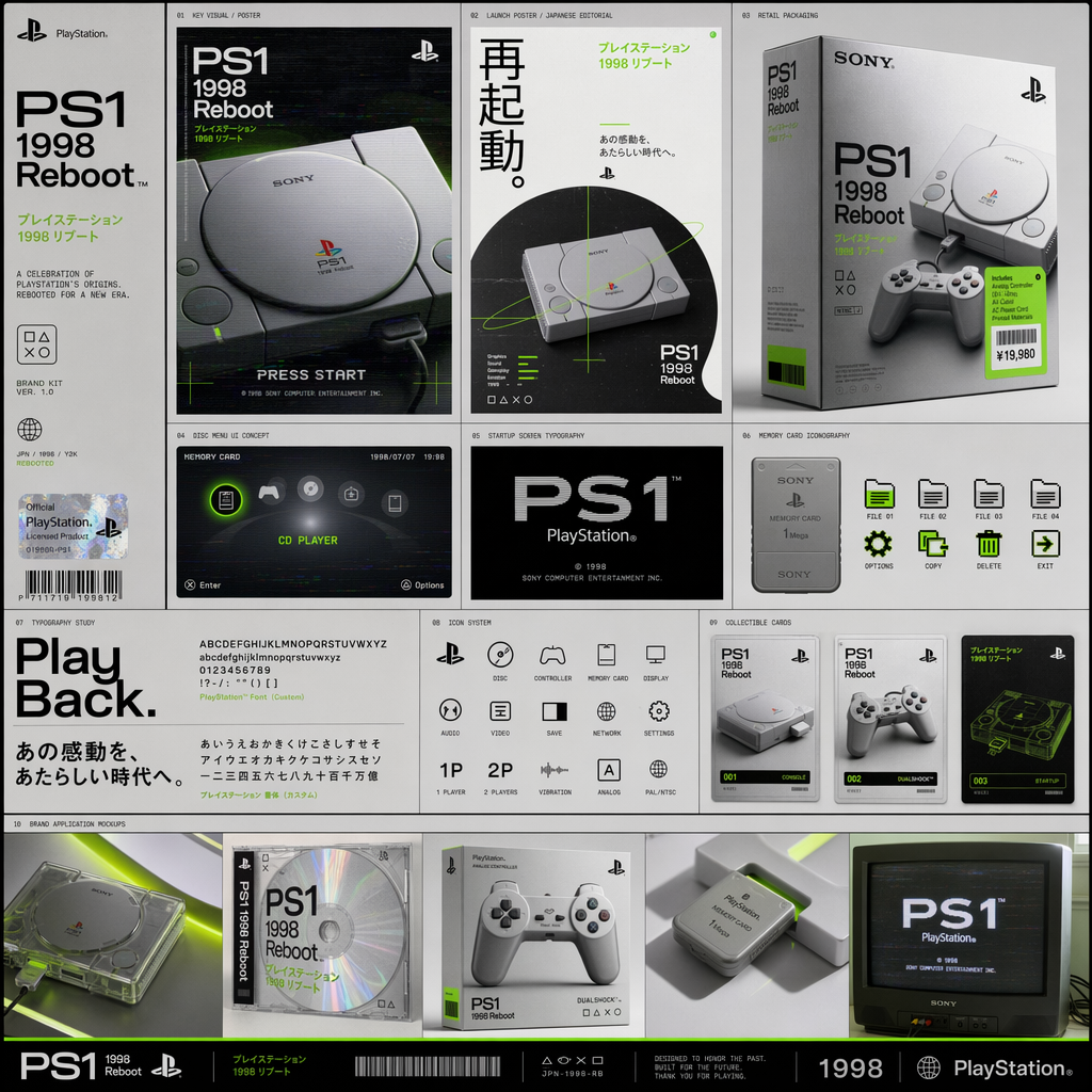 GPT-Image-2 Case Study · PS1 Nostalgic Brand System Board