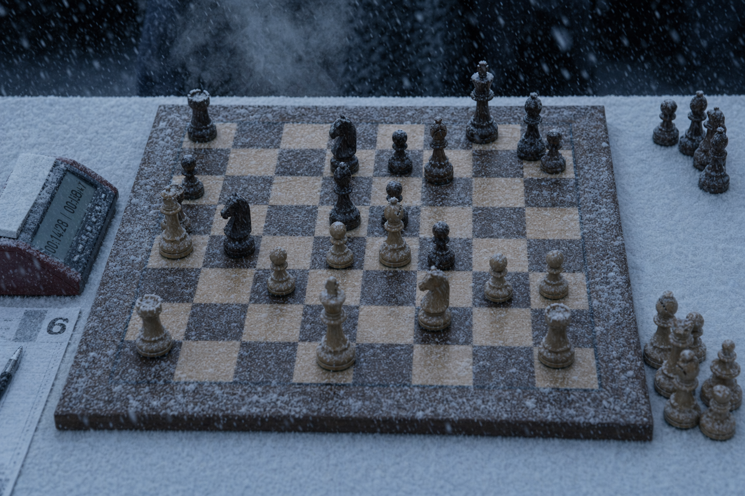 GPT-Image-2 Example · Chessboard Winter Night Scene Editing