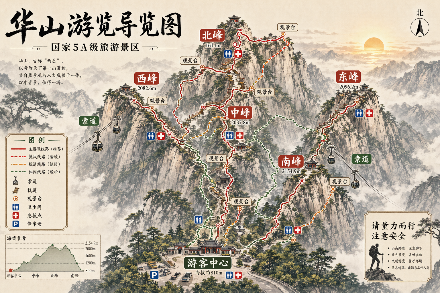 GPT-Image-2 Case · Huashan 5A Scenic Area Visitor Guide Map