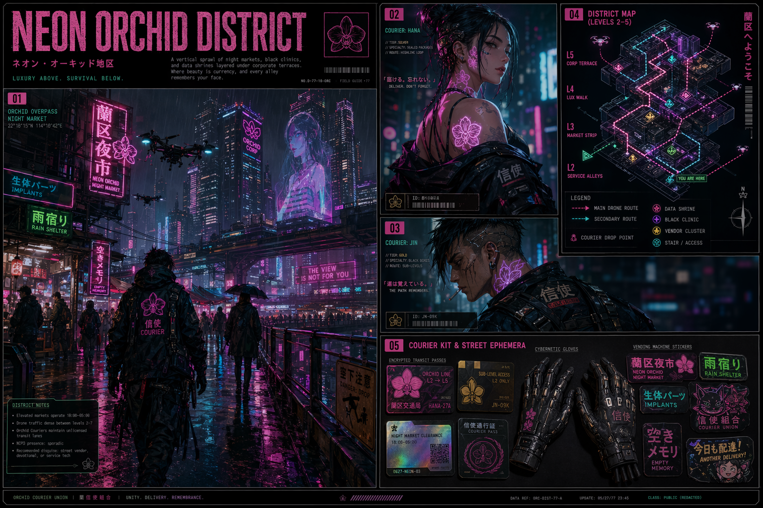 GPT-Image-2 Case · Neon Orchid District Cyberpunk Design Board