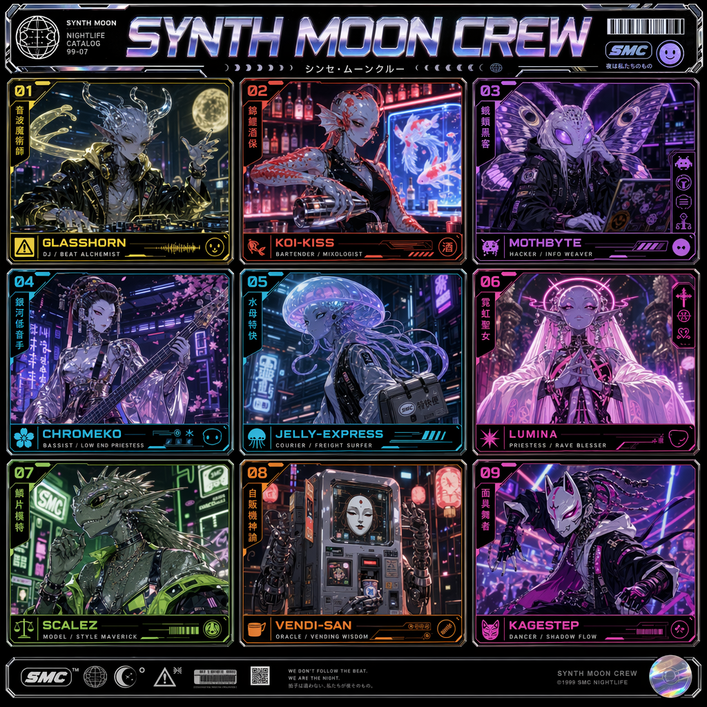 GPT-Image-2 Case · Synth Moon Crew Alien Nightlife Grid